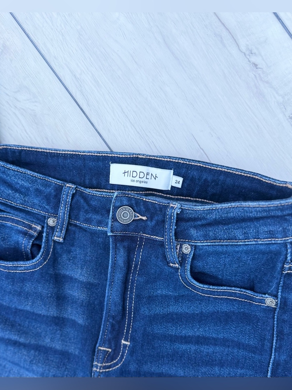 Hidden Jeans Straight Leg Deep Indigo Raw Hem High Rise 24 Baddie Y2K Minimalist - Picture 4 of 13